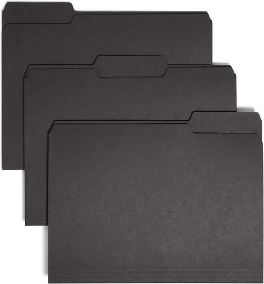 Smead Interior File Folder, 1/3-Cut Tab, Letter Size, Black, 100 per Box, Expandable File Folders for Filing Cabinet by SMEAD
