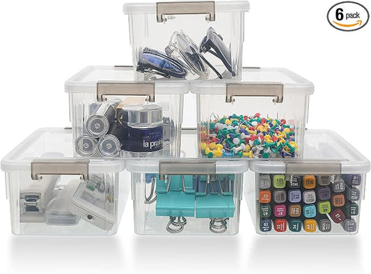 Citylife 6Packs 1.3Qt Small Storage Bins with Lids,Stackable Clear | Plastic Containers for Beads, Buttons, Sewing Supplies, Office Supplies and Small Toys by CITYLIFEHomeOrganization