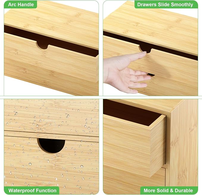 Bamboo Desk Organizer with Drawers, Desktop Storage Box for Office Supplies | 2 Drawers Desktop organizer, No Assembly Required, Natural Wood Wooden Desktop Drawers for Bills, Cosmetics, Seals, Paper - Image 4