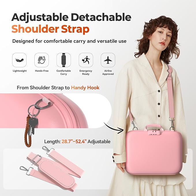 Nacial Fireproof Document Box with Lock & Shoulder Strap, Hard-Shell Fireproof File Organizer with 13 Pocket Accordion File Folder, Portable Safe Storage for Important Documents, Laptop, Pink - Image 5