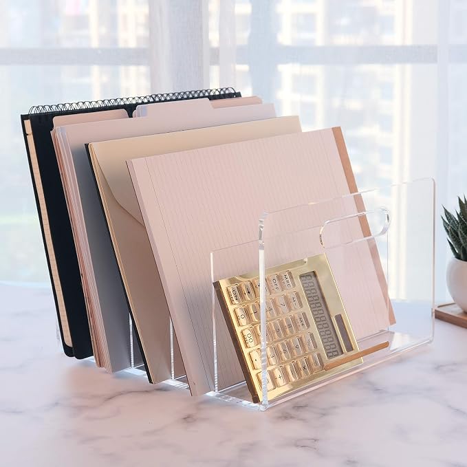 Acrylic File Sorter, Desktop File Collator Office File Organizer, Clear 11.4" x 6.7" x 10" - Image 5