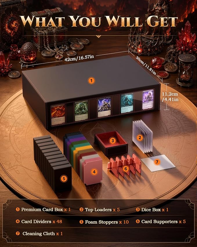 MoKo Trading Card Storage Box for MTG, 3900+Capacity, Black Red | Card box with Dice Tray, Commander Display & Handle, Top Loaders Organizer Case, For Magic Game, TCG PTCG Sport Cards - Image 3