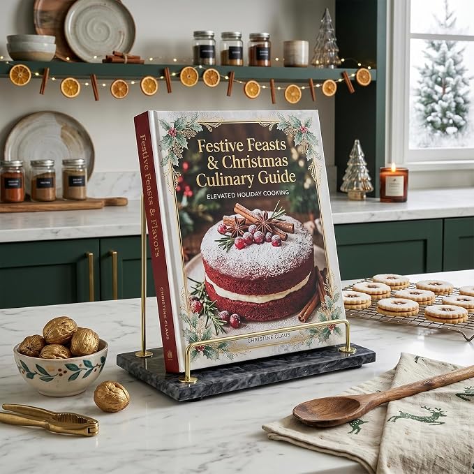 MyGift Black Marble Cookbook Stand, Recipe Holder with Brass Tone Rail | Modern black marble cookbook stand features a brass-tone metal rail to display recipes, books, tablets, and kitchen décor - Image 5