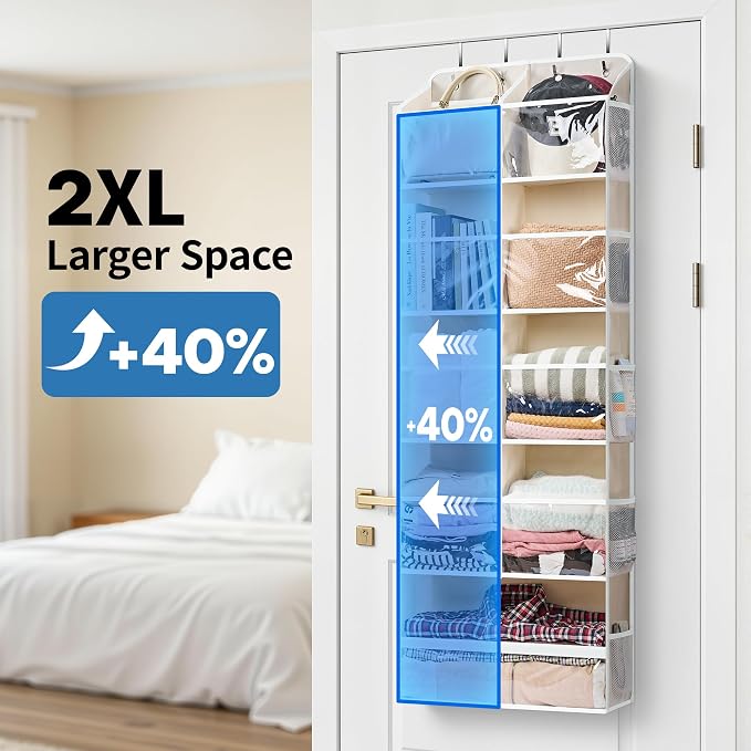 JARLINK Over the Door Organizer, Extra Large Storage for Bedroom, Beige | Anti-Tilt 100 lb Load Capacity, Hanging Door Organizer with 5 10 Mesh Pockets, Behind Door Storage for Bathroom, Nursery - Image 3