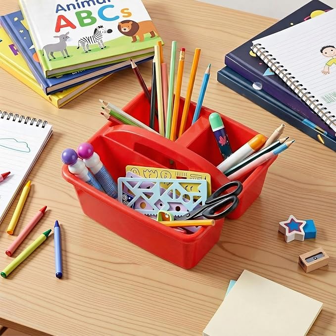 Kathfly 8 Pack Classroom Caddy Organizer with Handle, Plastic Art Craft Cleaning Caddy Bulk, Small Multipurpose Supply Organization Storage Basket for Table Desk Office Pencil Teacher (Blue Red) - Image 6