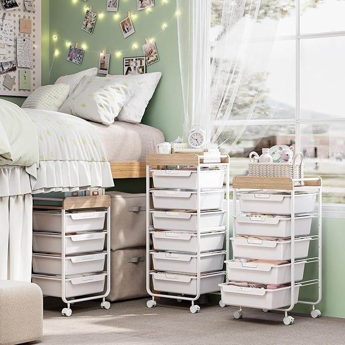 Utility Cart with 5 Drawers, Art Cart for Teacher Kid, White | Rolling Storage Cart for Crafters Artists Student Storage Arts Crafts & Study Supplies in Craft Room Dorm Classroom Kids Room - Image 5