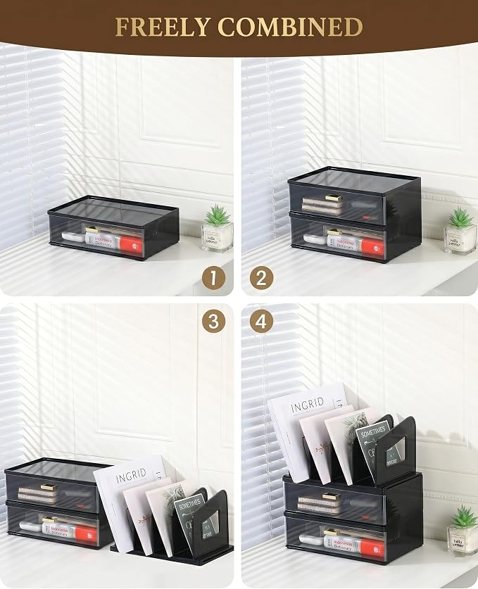 LALOBLUE Acrylic Desk Organizer with Drawer and Vertical File Holder, Desk Organizers and Accessories, Multi-Functional Office Supplies Organizer for Home or Work Desk, Black - Image 5