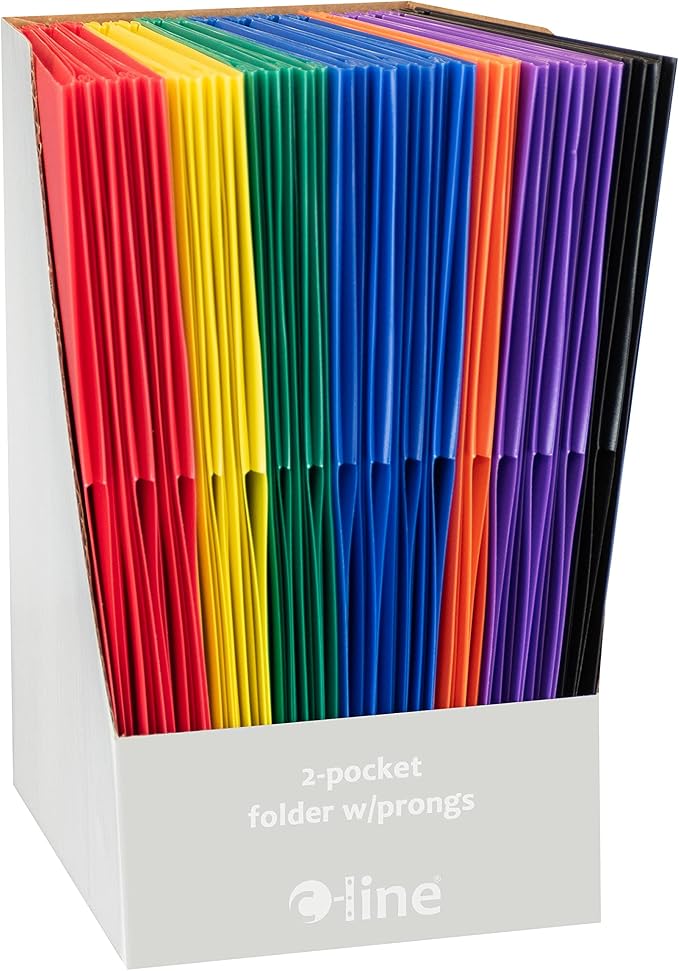 C-Line Two-Pocket Heavyweight Poly Portfolio with Prongs, For Letter Size Papers, Includes Business Card Slot, 1 Display Case of 36 Portfolios, Assorted Colors (33960-36) - Image 3