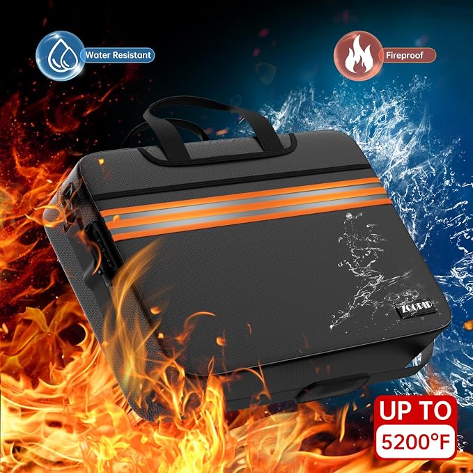 Accordion File Organizer with Lock, Fireproof Document Bag, Black | 13-Pocket Expanding Folder, Portable Safe Storage for Letter/Legal Size Document, Orange Reflective Strip, 16.1"×4.3"×12.6" - Image 2