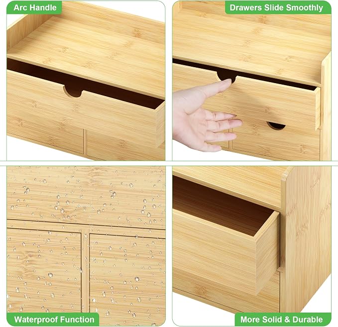 Bamboo Desk Organizer with Drawers, Desktop Storage Box for Office Supplies | 3 Drawers Desktop organizer, No Assembly Required, Natural Wood Wooden Desktop Drawers for Bills, Cosmetics, Seals, Paper - Image 5