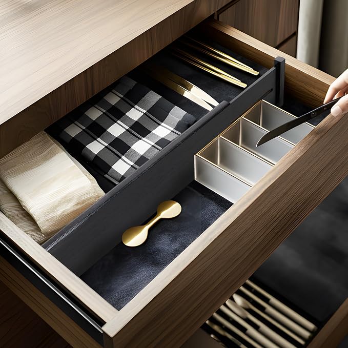 Utoplike Bamboo Drawer Dividers Large, 4" High Kitchen Drawers Organizers | For Utensils, Clothing，Spring Loaded, Works in Bathroom, Dresser, Desk, 4 PCS, Black, Fit for 18.6" to 20.6" Inner Drawer - Image 5