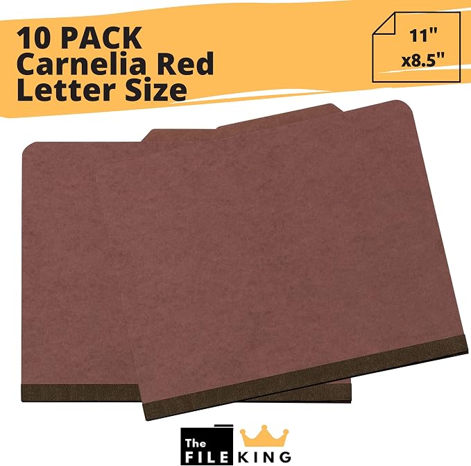 The File King Letter Size Carnelia Red File Folders with Prongs, 10 Pack, 8.5 x 11 - Image 2