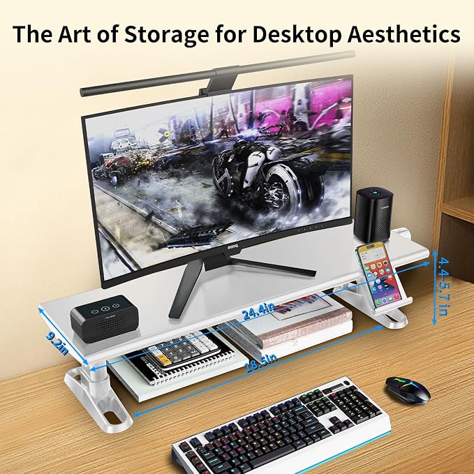 Computer Monitor Stand Riser for Desk,4.4-5.7 Inches Freely Height Adjustable with Cellphone Holder,Multi-Purpose Desktop Organizer Monitor Stands Riser for Computer,Laptop,Printer,TV (White) - Image 5