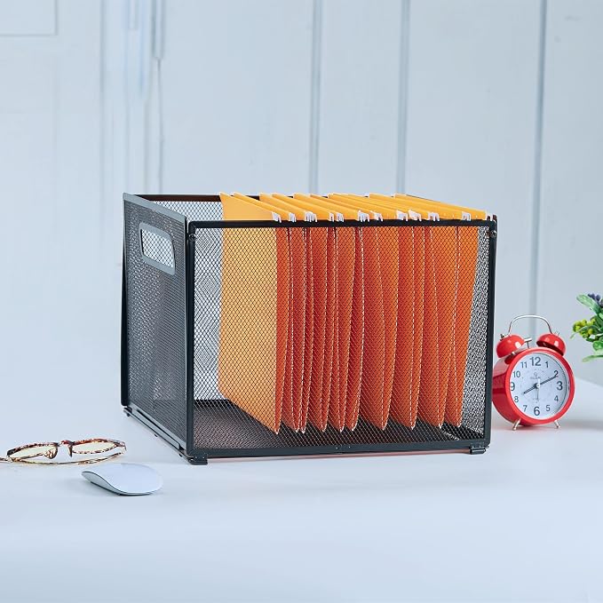 SETTFRFE 2 Pack Letter Size Hanging Folder Organizer,Metal File Box,Black | Mesh File Basket & Hanging File Rack with Handle,File Crate for Hanging Folders,Filing Organizer for Office,Classroom & Home - Image 3