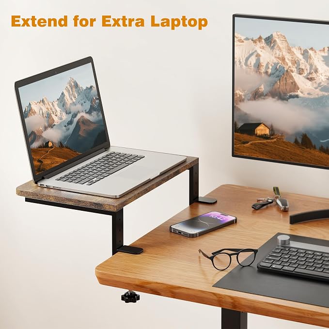Desk Extender, 15-inch Clamp-On Desk Shelf, Height-Adjustable Desktop Shelf Organizer for Monitors Office and Gaming Accessories, Arm Support Table Extension, 44lbs Heavy Duty, Dark Brown - Image 4