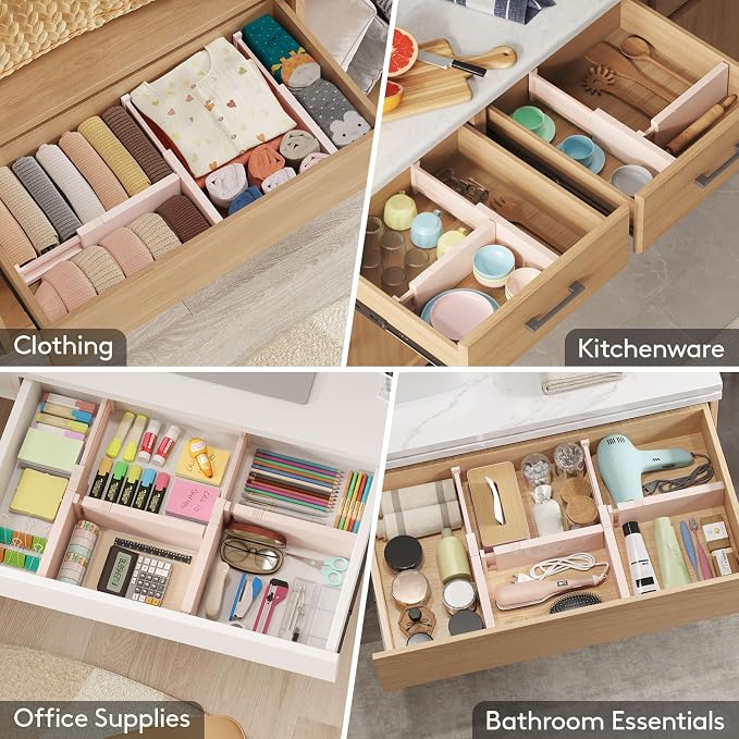 Lifewit 6 Pack Drawer Dividers 4" High 28-43.5cm/11-17" Adjustable Drawer Organizer for Clothes/Utensils, Expandable Drawer Separator in Dresser/Kitchen/Bedroom/Office Organization & Storage Pink - Image 8