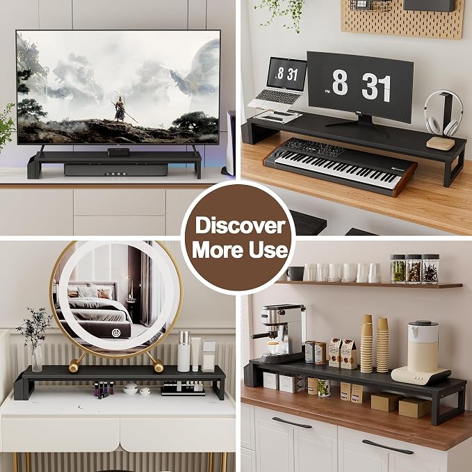 LAND·VOI Dual Monitor Stand Riser,41.5'' Long Monitor Stand for 2 Monitors, Wood and Steel Computer Monitor Stand, Desktop Oraganizer with Pen Holder, Monitor Riser for Desk Computer,Laptop,TV, Black - Image 9