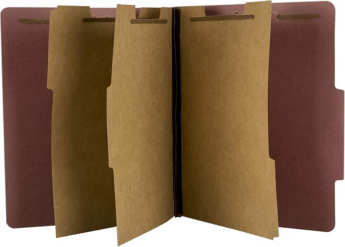 The File King Three Divider Pressboard Classification Carnelia Red File Folder - Letter Size | Box of 10 | 2/5 ROC Top Tab | 3” Expansion | Eight 2-Inch Fastener Prongs | USA Made by TheFileKing