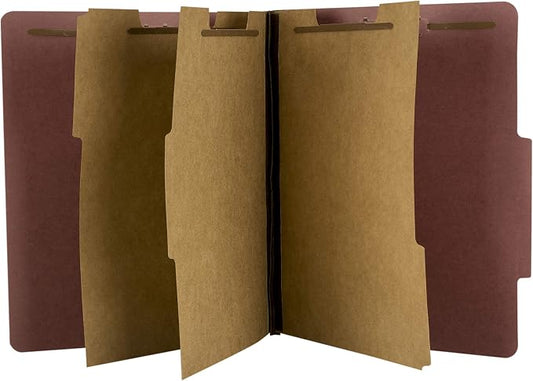 The File King Three Divider Pressboard Classification Carnelia Red File Folder - Letter Size | Box of 10 | 2/5 ROC Top Tab | 3” Expansion | Eight 2-Inch Fastener Prongs | USA Made by TheFileKing