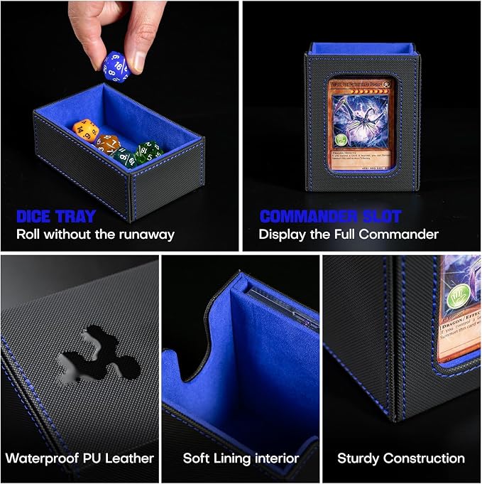 Card Storage Box MTG Deck Box, Trading Card Storage Box, Commander Deck Box, 500+Double-Sleeved Cards,TCG Sports Card Storage, Mtg Commander Deck Box (Black&Blue) - Image 6