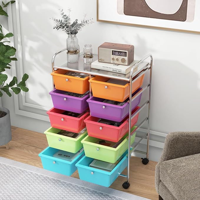 Moccha 10-Drawer Rolling Storage Cart - Storage Drawers Organizer with wheels for Craft Art Supply Paper Salon, Scrapbook Paper Tools, Under Desk Cabinet on Wheels for Classroom Office Home School - Image 2