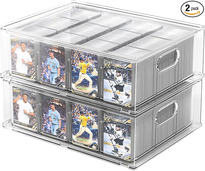 Trading Card Storage Box, Clear Large Storage Organizer Holds 6400 Cards | Pull-Out Drawer with Foam Inserts, 4-Row or 12-Grid Layout and Front Display Case for TCG, MTG and Sports Cards (2-Pack) by Unknown