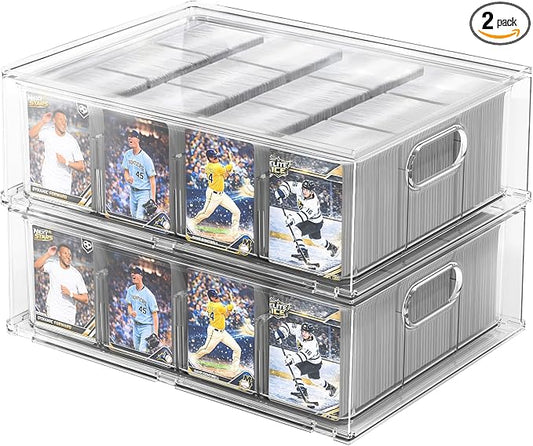 Trading Card Storage Box, Clear Large Storage Organizer Holds 6400 Cards | Pull-Out Drawer with Foam Inserts, 4-Row or 12-Grid Layout and Front Display Case for TCG, MTG and Sports Cards (2-Pack) by Unknown