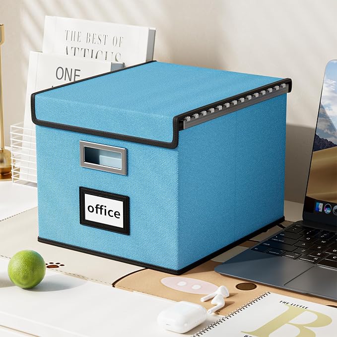 File Organizer Box with Lids, Collapsible File Folder Organizer | File Box with Plastic Slides for Document, Filing Bin for Letter Size Hanging File Folders (2 Pack, Sky-blue) - Image 5