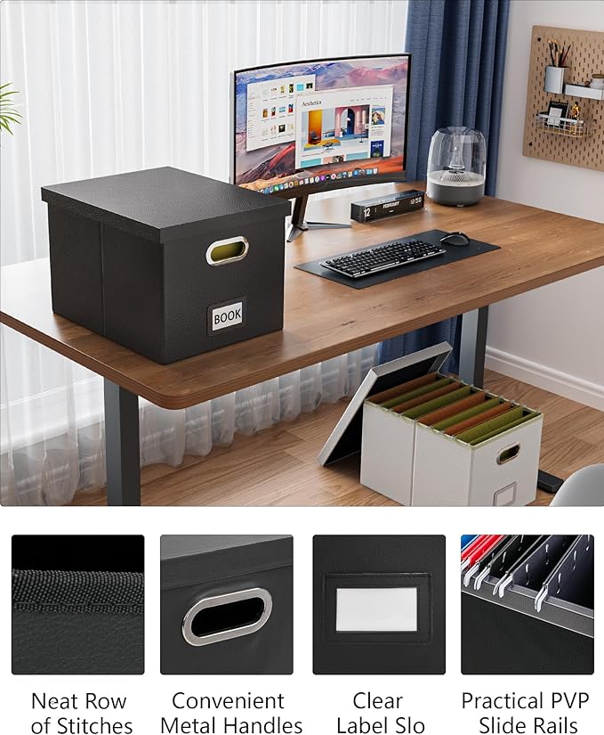 File Organizer Box with Lid - Portable Hanging File Box for Letter/Legal Files, Office/Decor/Home, 1 Pack, Black Leather - Image 5