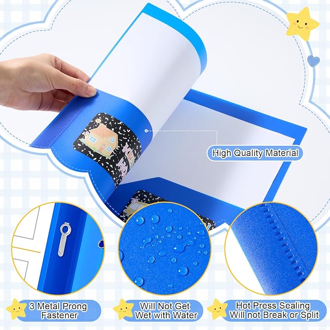 Affrolling 48 Pack Take Home Folders with 2 Pockets 3 Prong Homework Privacy Folders and Composition Sticker Pocket Paper File Folder for Students Classroom School Teachers Parents (Blue) - Image 3