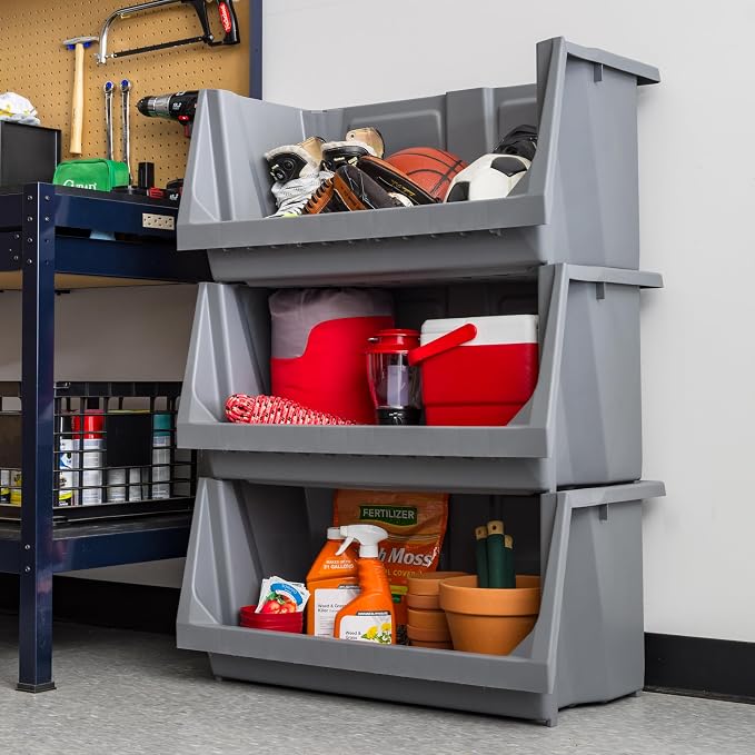 IRIS USA Jumbo Open Front Storage Bin, Gray | Organize tools, hardware, sporting goods, and household items with durable construction and space-saving vertical storage - Image 9