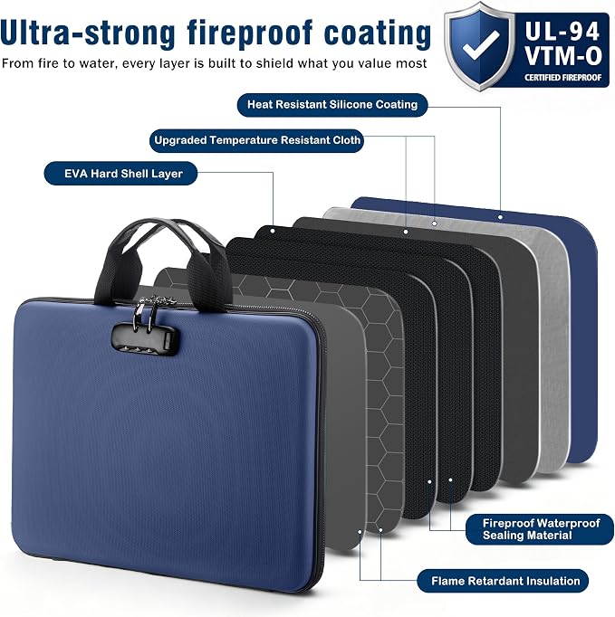 Fireproof Document Box with Lock, Hard-Shell Case Fireproof File Organizer with 13 Pocket Accordion File Folder, Portable Home Office Travel Safe Storage for Important Documents Laptop - Image 3