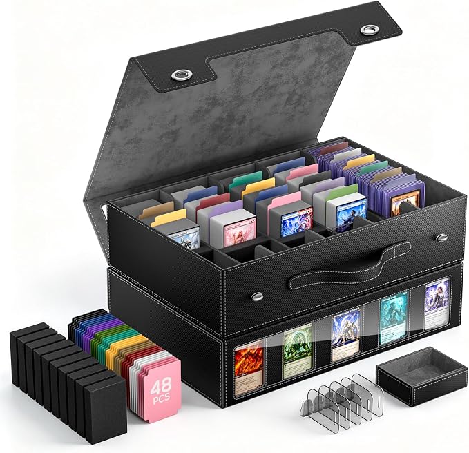 MoKo Trading Card Storage Box for MTG, 3900+Capacity, Black Gray | Card box with Dice Tray, Commander Display & Handle, Top Loaders Organizer Case, For Magic Game, TCG PTCG Sport Cards by MoKo