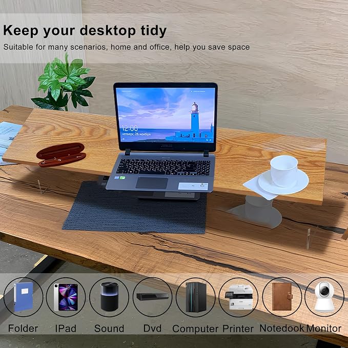 Monitor Stand Riser,Wood & Acrylic Computer Monitor Stand with LED Light,Desk Accessories Desktop Organizer Stand for Computer,Laptop,Printer,PC & TV Screen Riser - Image 4