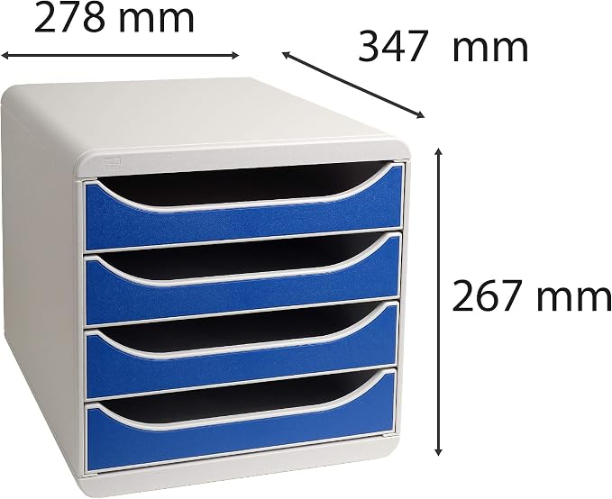 Exacompta - Ref 310003D - BIG-BOX Desktop Drawer Set - 4 x 55mm Drawers, Suitable for A4+ Documents, 347 x 278 x 267mm, 100% Recycled Plastic - Light Grey/Blue - Image 3