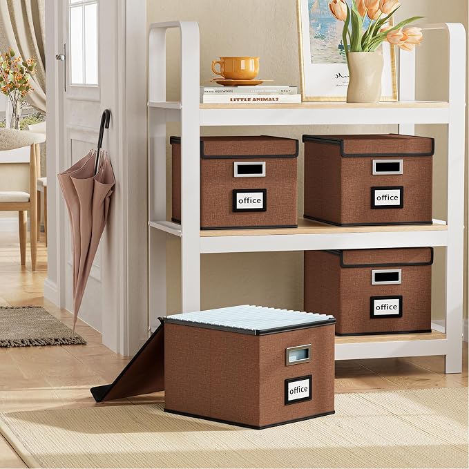 Upgrade Portable File Organizer Box with Lid,Large Linen Hanging Office Document Storage Box with Lid,Collapsible Filing&Storage Box for Office/Decor/Home-14.9x12.7x10.8in,1pk-without folders | File Box with Plastic Slides for Document Storage, Filing ... - Image 2