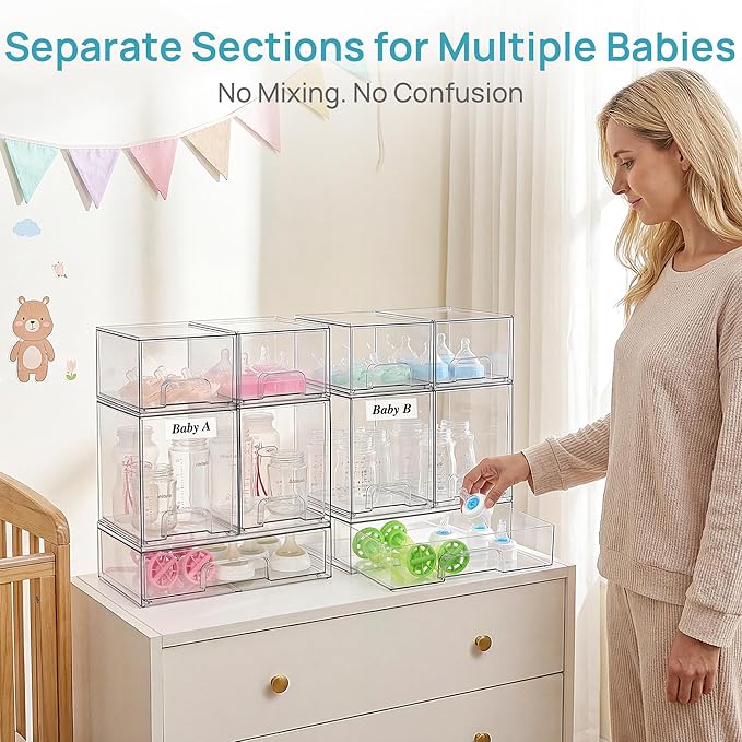 Vtopmart 10 Pack Baby Bottle Organizer Set, Stackable Storage Drawers Ideal for Kichen Countertop, Vanity, Bathroom, Cabinet, Pantry Organization - Image 5