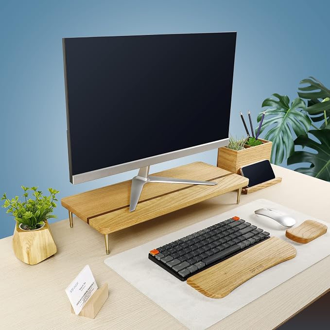 Monitor Stand Wood Riser for iMac Laptop Computer Monitor – A Sturdy Computer Stand to Elevate Your Screen and Reduce Eye Strain and Maintain Body Position(Oak Wood) - Image 3