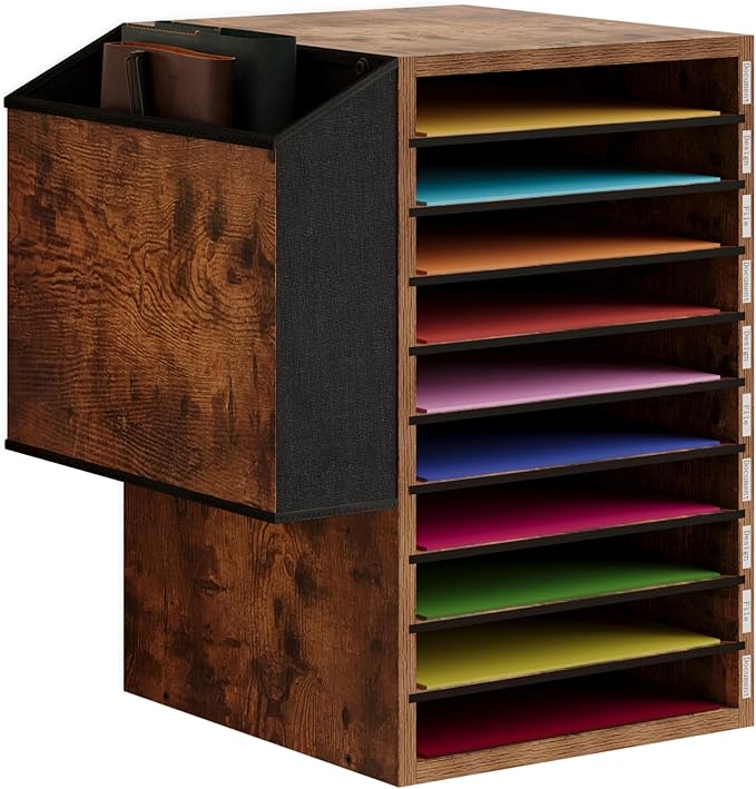 Unionly 10Tier Adjustable Mail Sorter,Wood Paper Organizer for Class,Office | Office Mailbox with name slot,Literature Organizer with side pocket,Wooden File Storage Organizer for school,classroom,office by Unionly