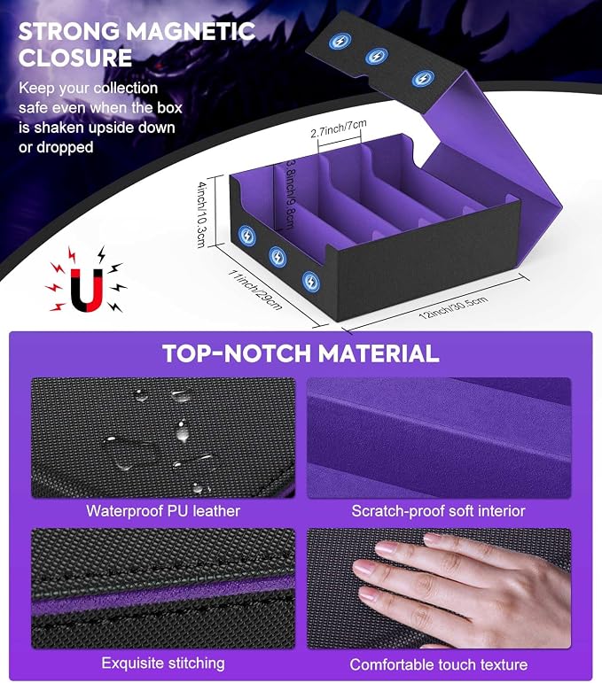 MoKo Trading Card Storage Box for MTG, 3000+ Card Organizer, Black Purple | MTG Deck Box, w/ 24 Colorful Dividers & 4 Card Supporters, MTG Card Storage for Magic Game, TCG, PTG Baseball and Sport Cards - Image 6