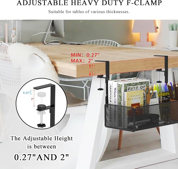 Office Under Desk Organizer Storage, Metal 3-IN-1 Clamp On Desk Side and Desktop File Document Magazine Organization Wall Hanging Bin Holder Office Supplies For Home School Essentials - Image 4