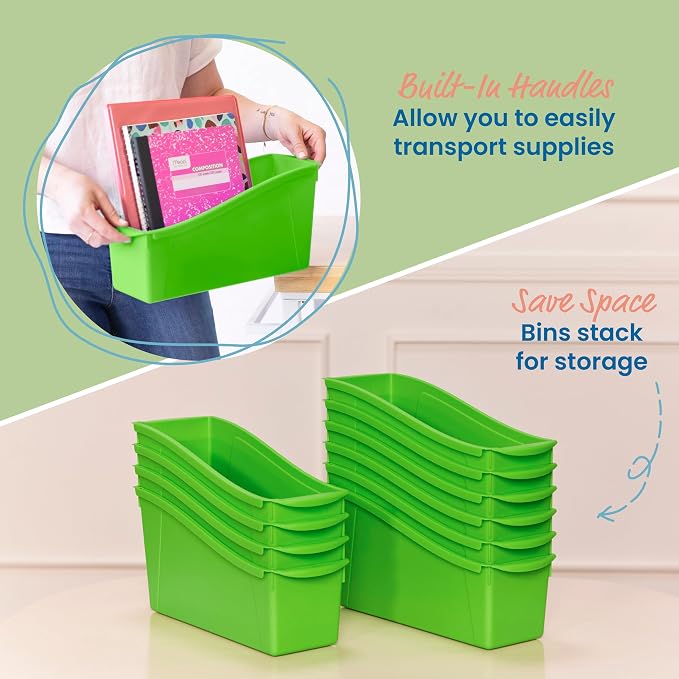 ECR4Kids Linking Plastic Storage Book Bin, Multipurpose Organization, Neon Green, 10-Piece - Image 4