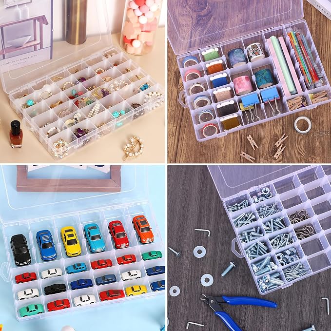 Bead Organizer Storage 8 Pack 36 Grid Jewelry Tackle Craft Box Adjustable | Clear Plastic, Adjustable Dividers, Label Stickers Included, for Beads Jewelry Crafts Fishing Tackle and Small Parts - Image 6