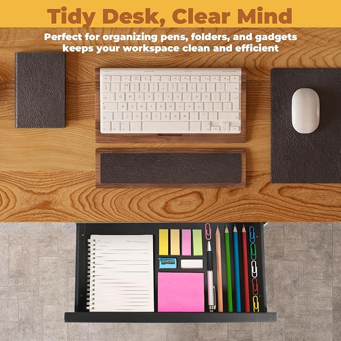 POPMOON 16.6" Under Desk Drawer, Adjustable Pull-Out Storage Organizer | Carbon Steel Under Table Drawer with 5 Height Settings, Smooth Slide Rails, Fit Flat Wooden & Standing Desks, Hold 33 Lbs - Image 6