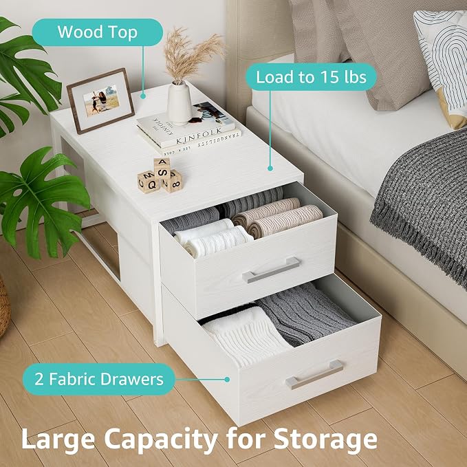 BOLUO Stackable Storage Drawers Narrow Closet Organizers and Storage Fabric White 2 Drawer Dresser for Bedroom 2 Packs Modern - Image 6