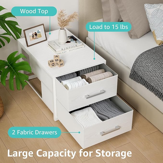 BOLUO Stackable Storage Drawers Closet Organizers and Storage Fabric White 2 Drawer Dresser for Bedroom Modern - Image 6
