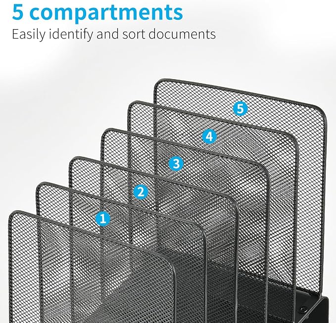 LEKETREE File Organizer for Desk, File Folder Organizer with 5-Section Vertical Rack, Suitable for Home Office Document Organization and Storage(Black 2-Pack) - Image 4