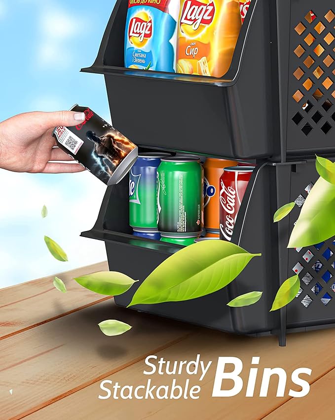 Skywin Stackable Storage Bins Open Front for Pantry Storage, 8 Pack - Black | Sturdy Plastic, Easy Stacking, Open Front Access, Ventilated Sides, Vertical & Space Saving Pantry Organizers and Storage Bin - Image 7