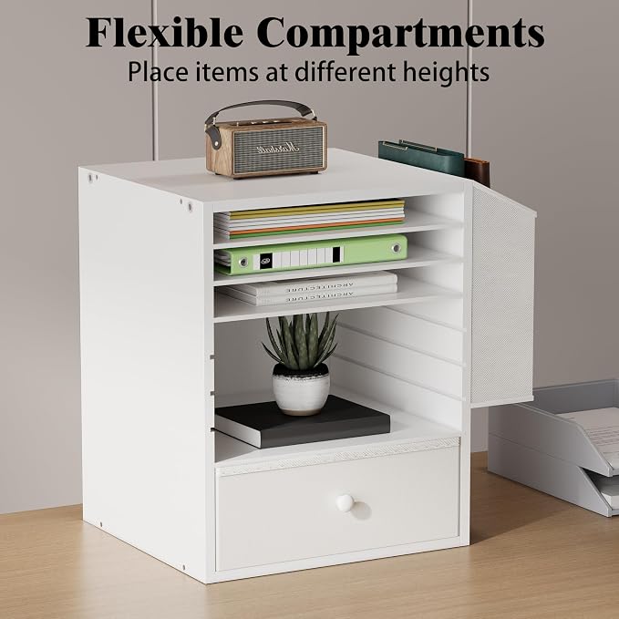 Unionly 12x12 Scrapbook Paper Organizer with drawer for Office,Classroom | 7 Tier Adjustable cardstock storage,Wooden mail sorter with name slot,paper storage organizer for school,classroom,office - Image 4