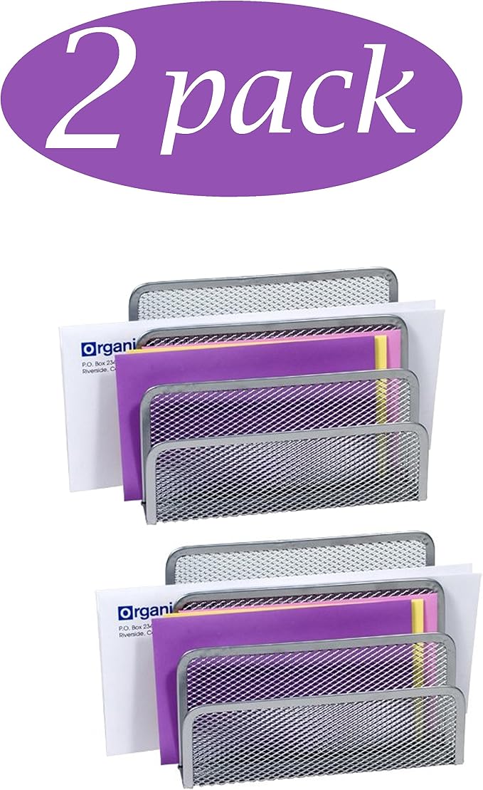 YBM HOME Desk Mail Organizer for Office, 3-Slot Mesh Letter Sorter/Holder Silver 2372-2 Pack of 2 - Image 2